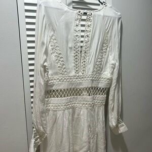 Free People Cream Crochet-Inset Long Sleeve Dress